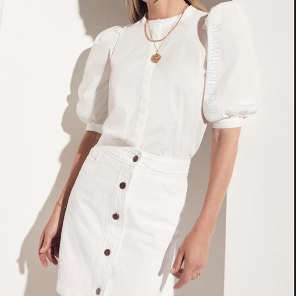 G. Label by Goop Tracy Puff Sleeve White Button Down Cotton Shirt Top Sz 6 - Picture 1 of 6